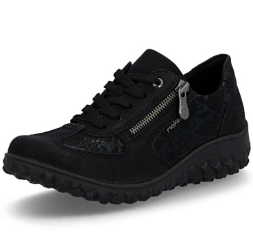 RIEKER 59501-00 čierne dámske moderné a pohodlné poltopánky so vzorom