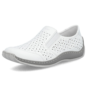 RIEKER L1756-80 biela dámska poltopánka, prírodná koža, Antistress podrážka