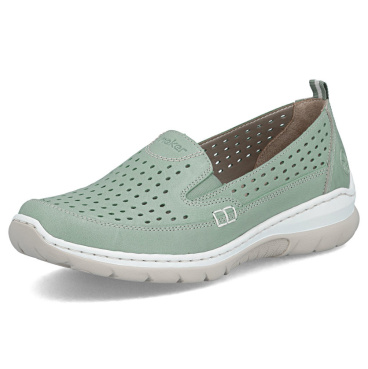 RIEKER L32F4-52 zelené dámske kožené letné mokasíny s podrážkou Antistress