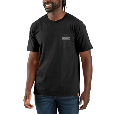 CARHARTT Pocket čierne pánske bavlnené tričko, voľný moderný strih, ikonická zna