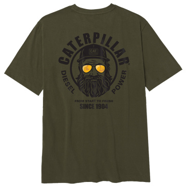 CATERPILLAR Graphic Men zelené pánske tričko, pohodlné, krásna potlač CAT