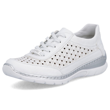 RIEKER L3217-80 biele dámske kožené tenisky, priedušné, Antistress podrážka