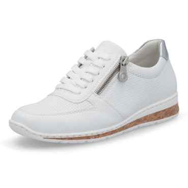 RIEKER N5127-80 biele dámske kožené moderné tenisky, Antistress podrážka