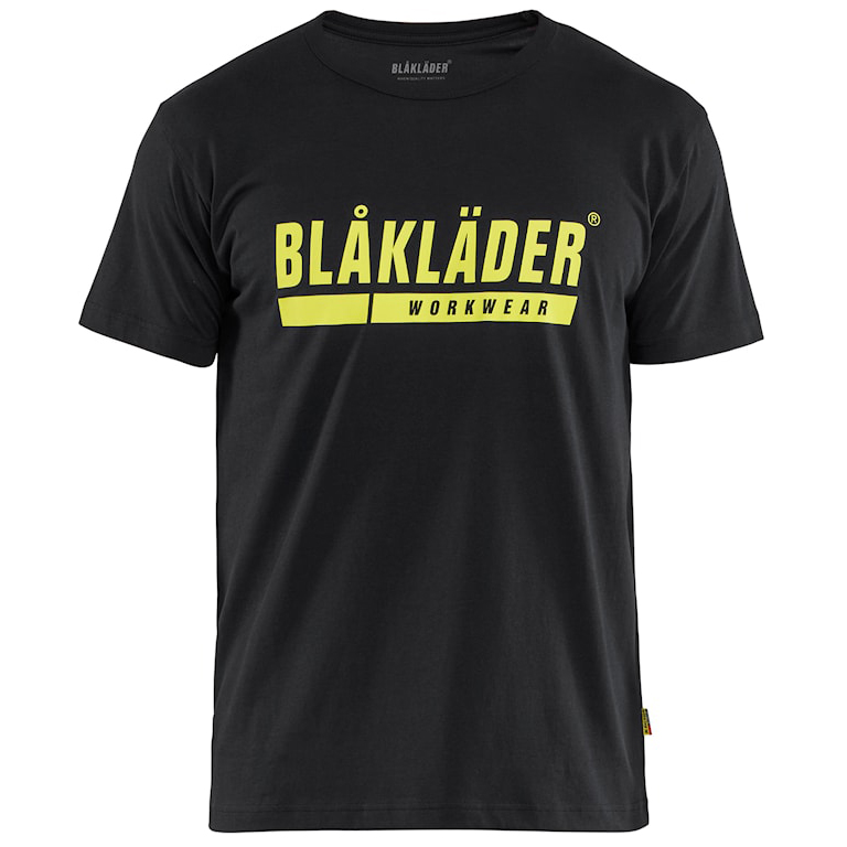 detail BLAKLADER Sweden Logo čierne pánske tričko zo 100 % bavlny pohodlné a priedušné