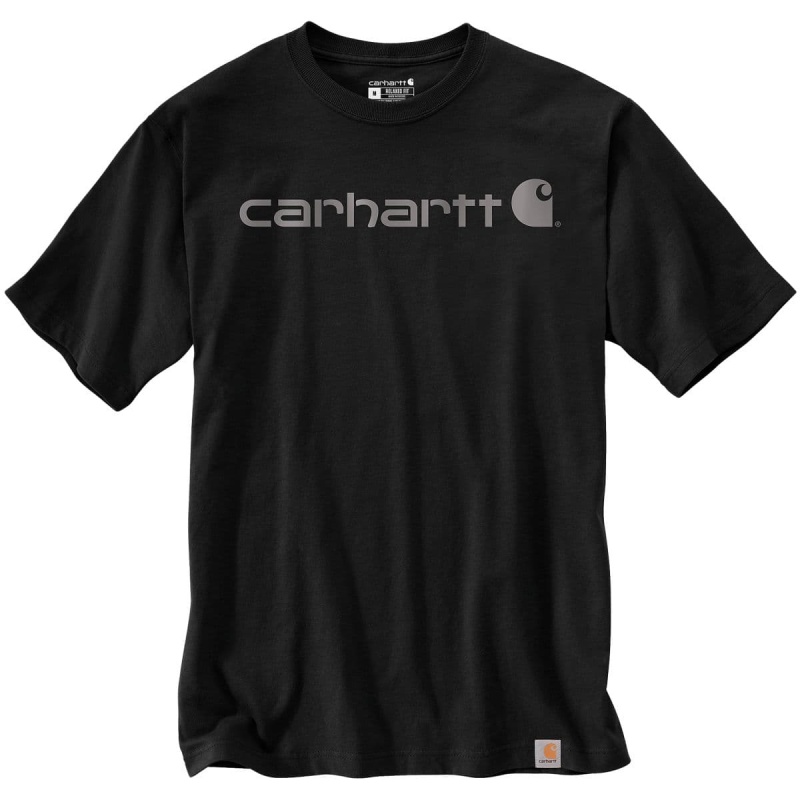 detail CARHARTT Core čierne pánske bavlnené tričko, voľný moderný strih, ikonická značk