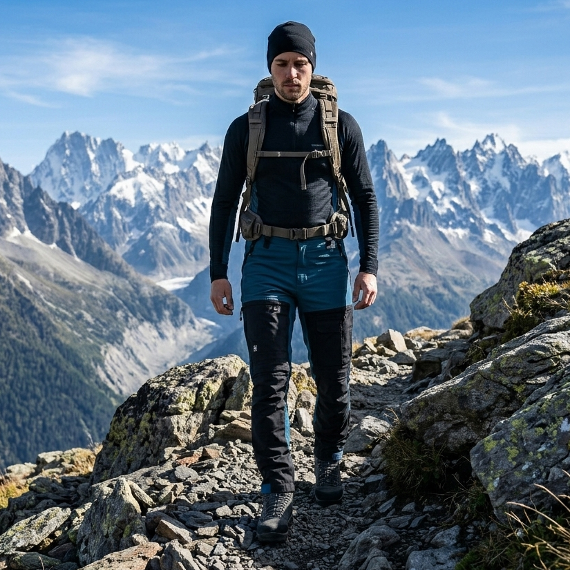 detail Asoto Fjallvik Stretch modré pánske outdoorové nohavice, pohodlný strih, vetrani