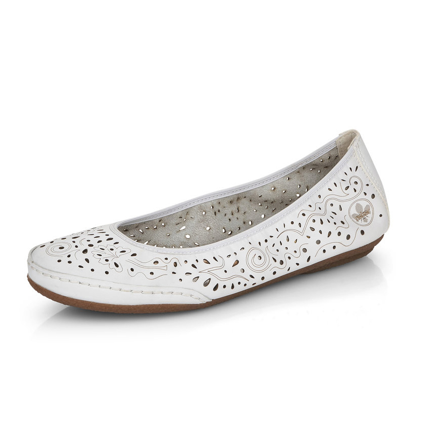 detail RIEKER 41460-80 biele dámske kožené baleríny