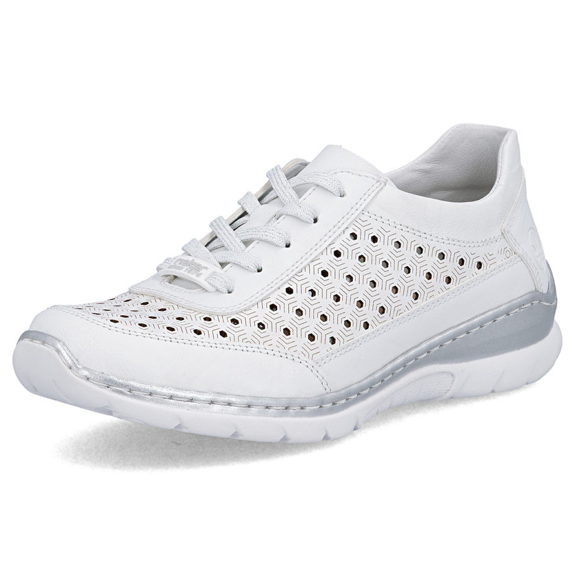 detail RIEKER L3217-80 biele dámske kožené tenisky, priedušné, Antistress podrážka