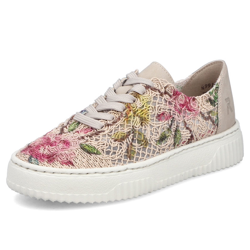 detail RIEKER N9919-91 dámske béžové módne tenisky so vzorom, priedušný materiál