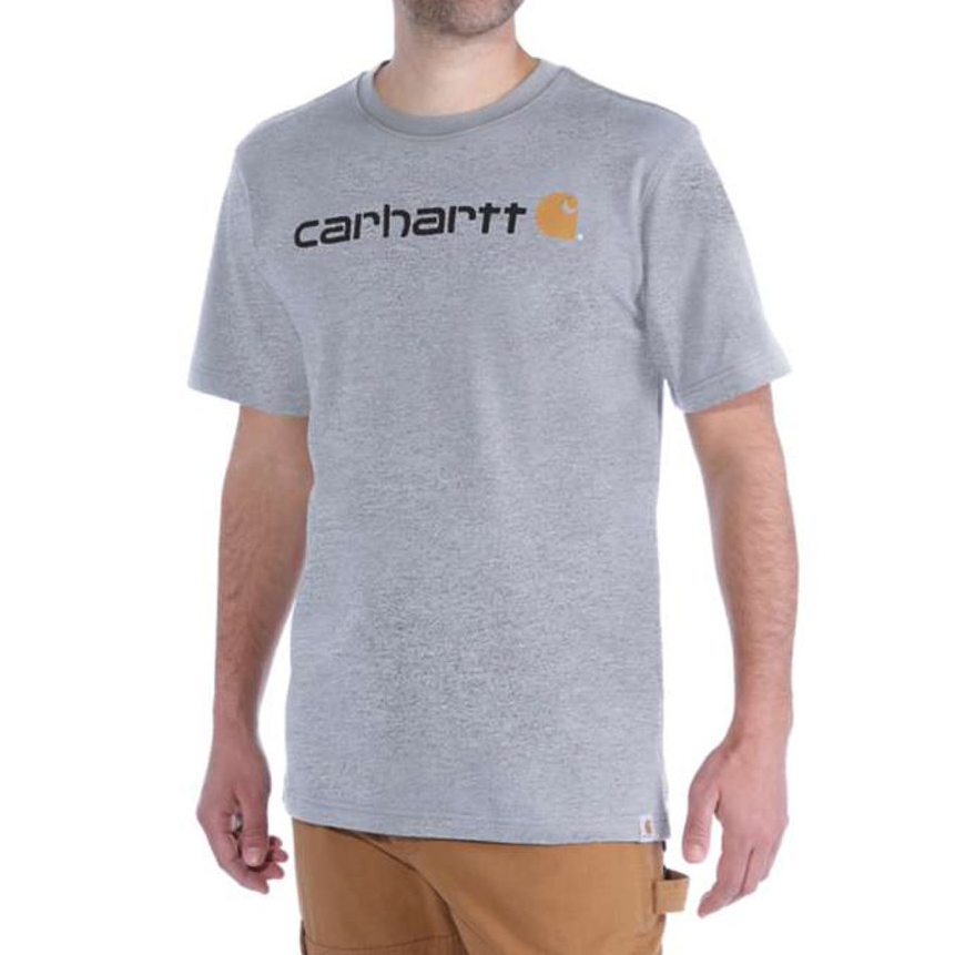 detail CARHARTT Core Logo sivé pánske bavlnené tričko, voľný moderný strih, ikonická zn