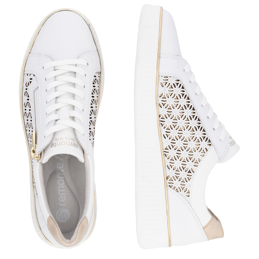 detail RIEKER Remonte D2E03-80 bílé dámské kožené tenisky