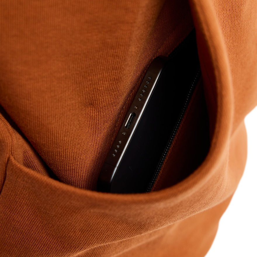 detail BLAKLADER pánska mikina s kapucňou s 3D logom, hrdzavej farby, 100 % bavlna, poh