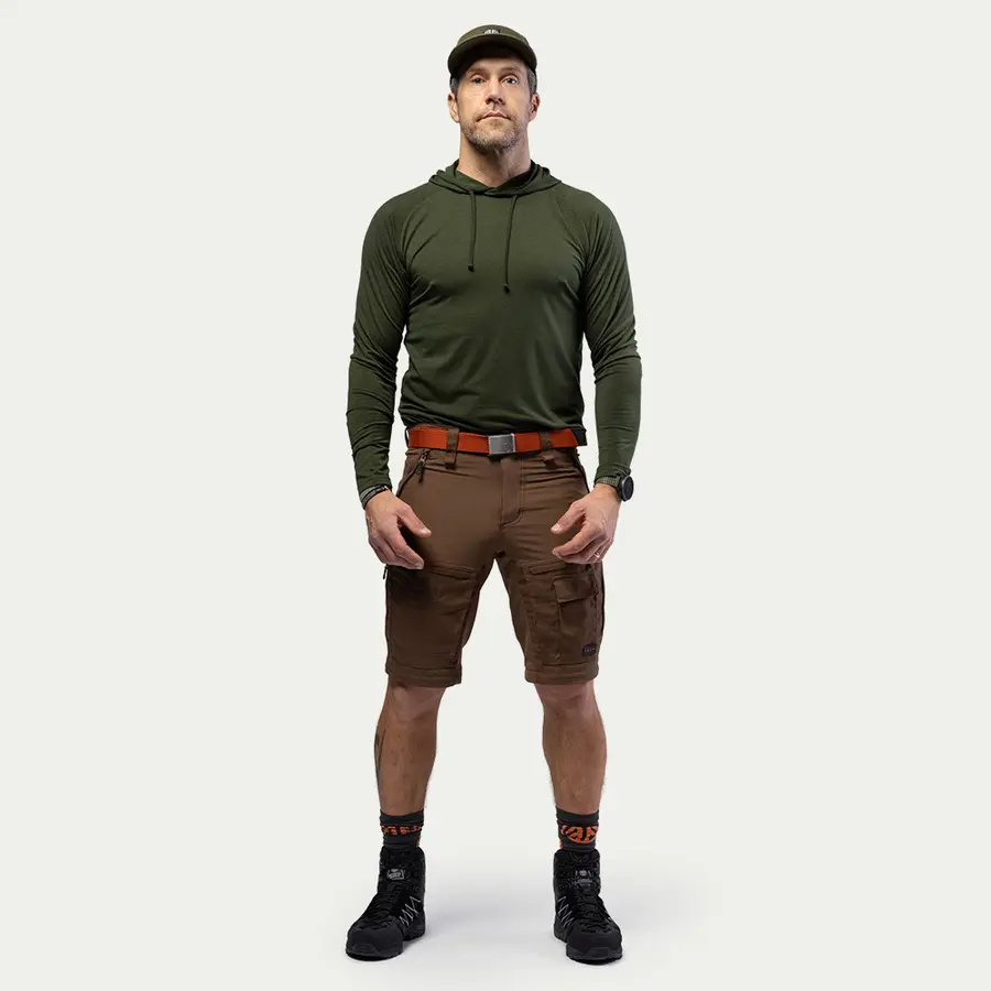 detail Beyond Nordic Zip-Off hnědé pánské outdoor kalhoty 2v1 Teflon EcoElite®