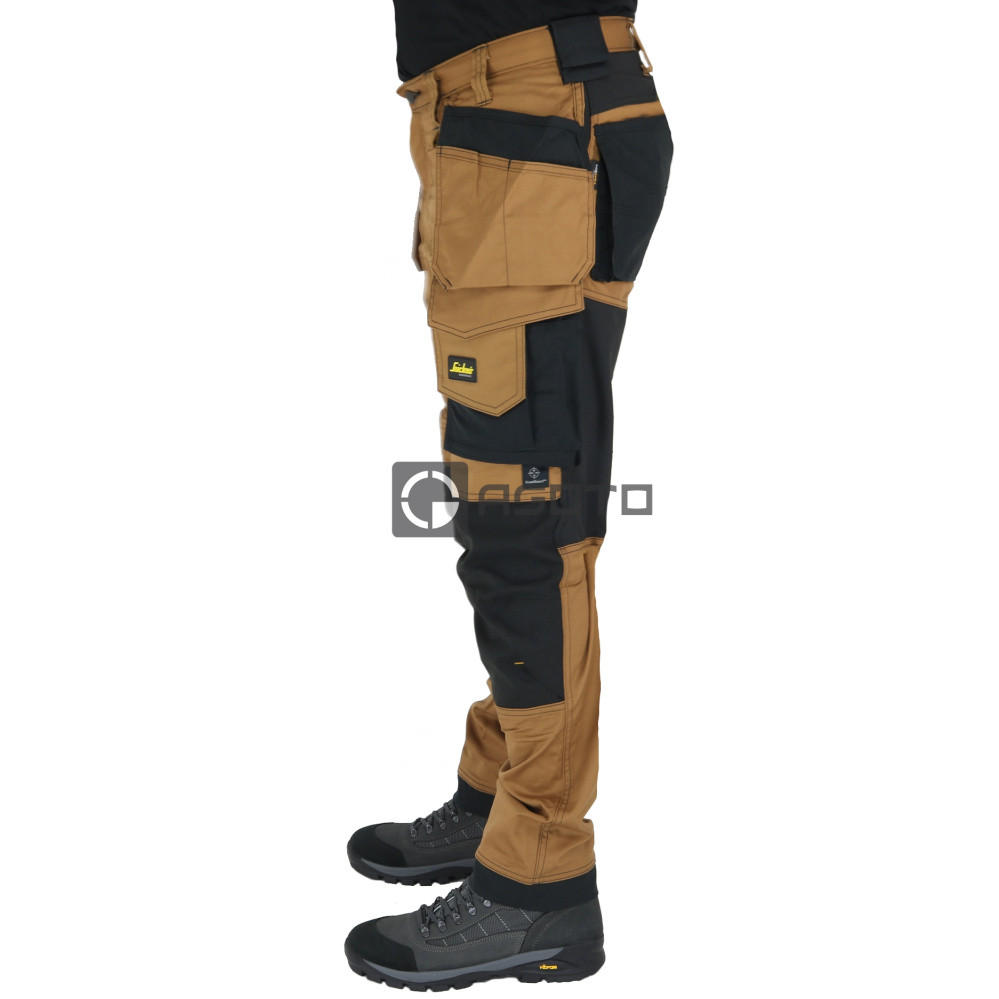detail SNICKERS Allround Stretch Slim hnedé pánske profesionálne pracovné nohavice s vr
