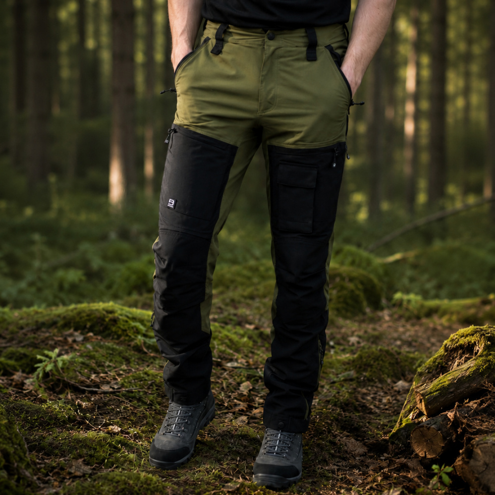 detail Asoto Fjallvik olivové pánske outdoorové nohavice, vodoodpudivé, strečové s vetr