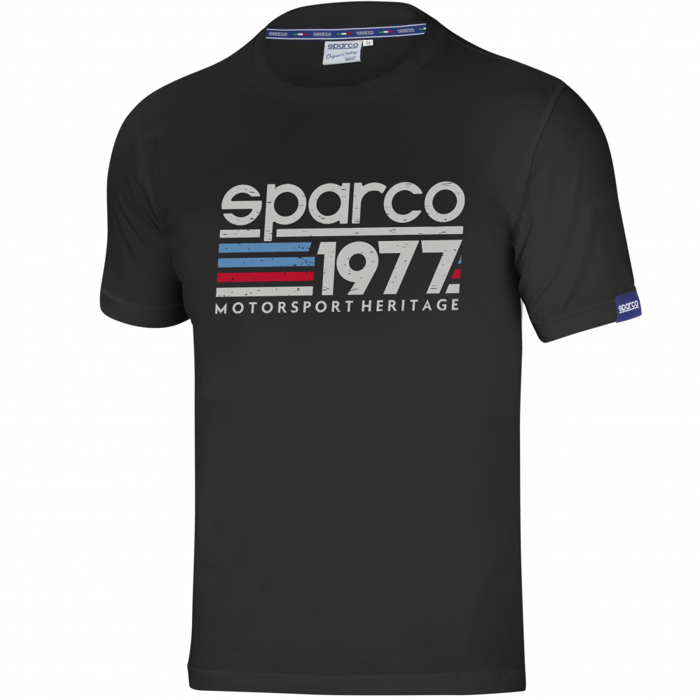 detail SPARCO 1977 Motorsport Heritage černé pánské triko Stretch