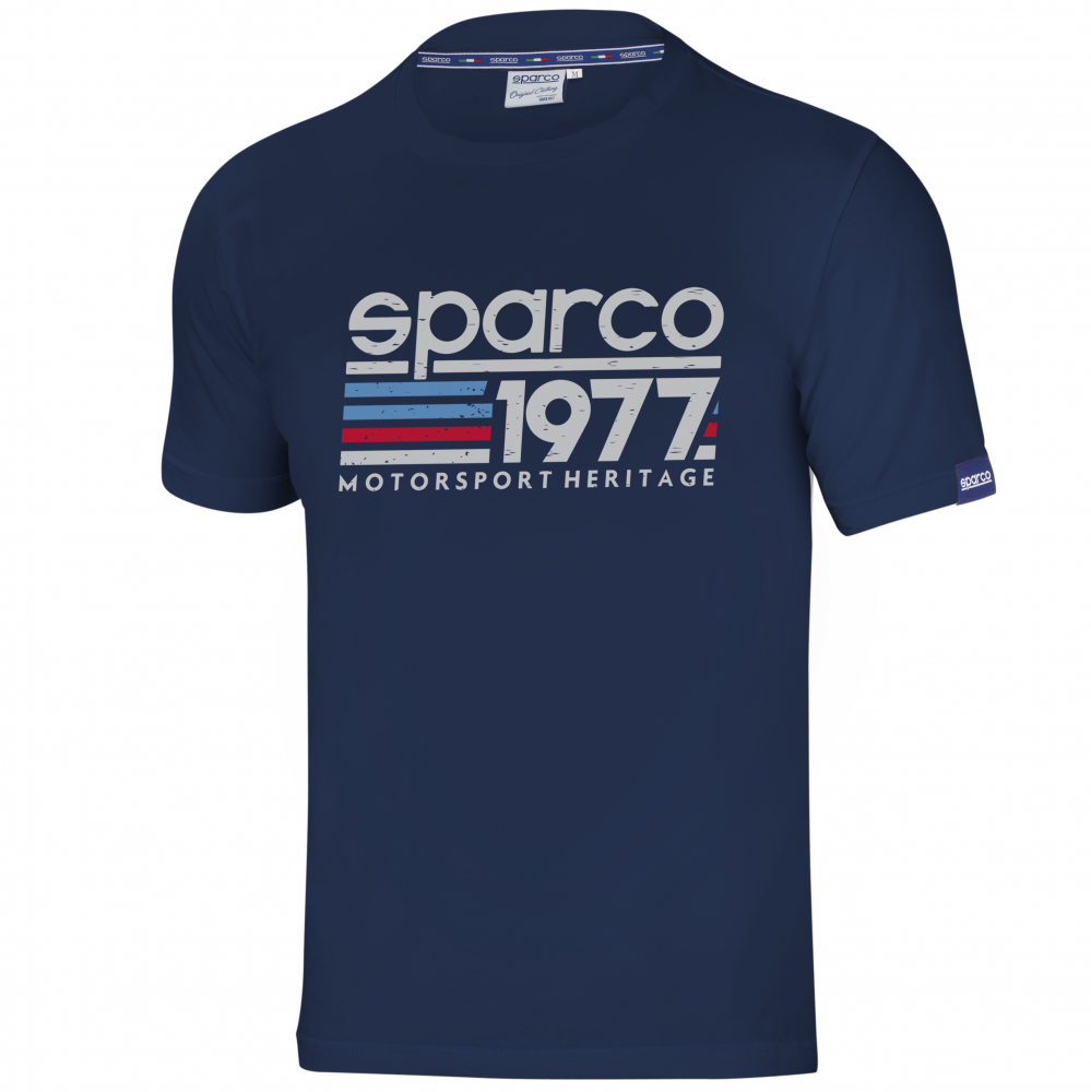 detail SPARCO 1977 Motorsport Heritage modré pánské triko Stretch