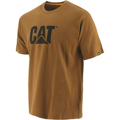 CATERPILLAR Trademark Logo hnědé pánské triko 100% Ba